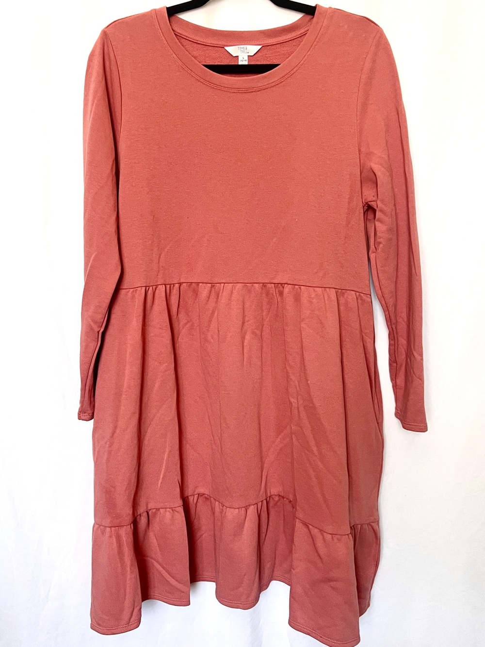 Time and Tru Dusty Rose Long Sleeve Tiered Dress